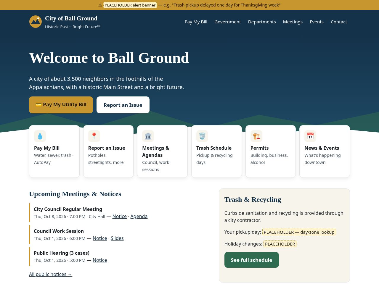City of Ball Ground redesign concept home page