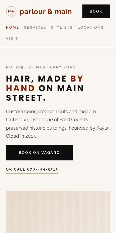 Parlour & Main website on a phone